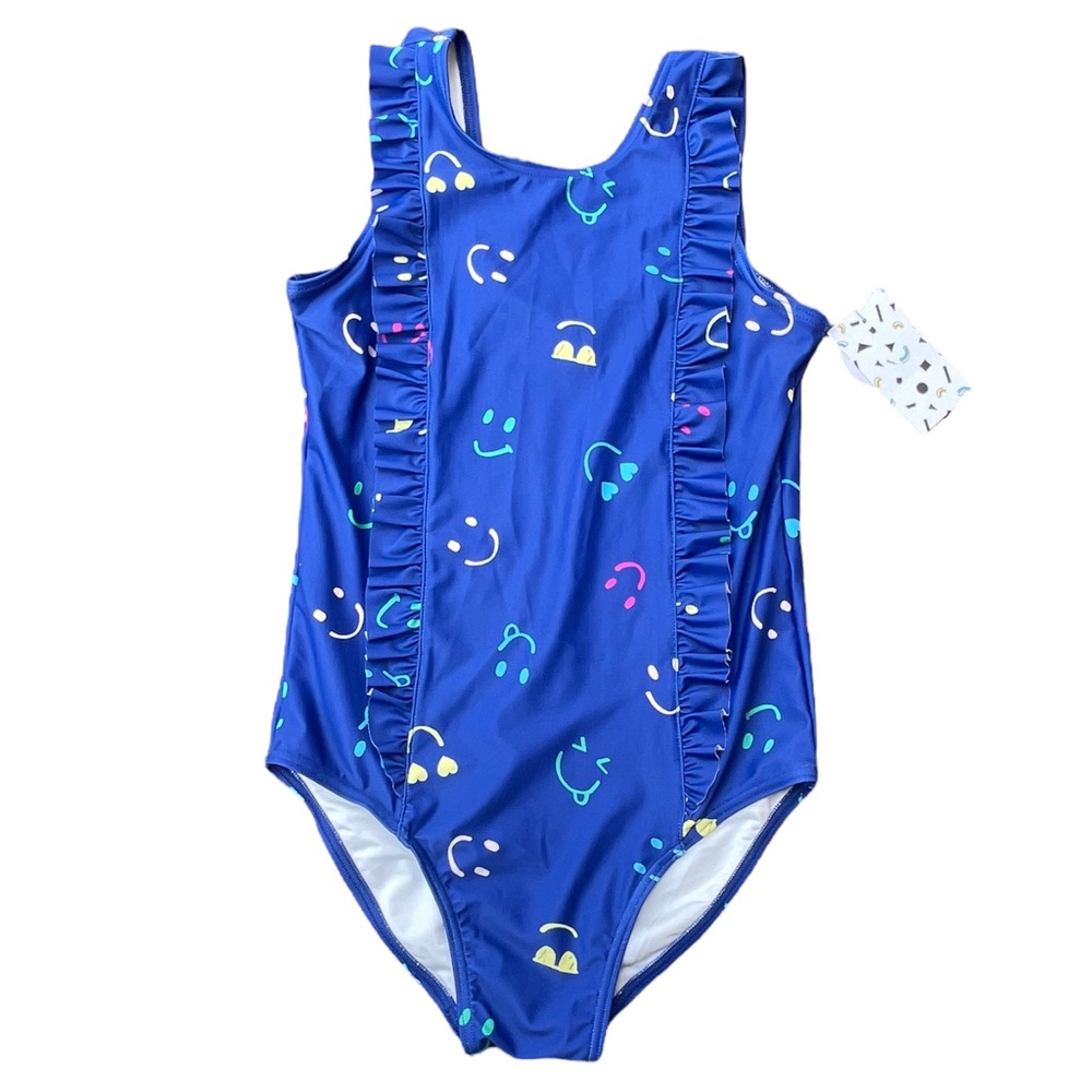 Harper Canyon blue Smiley Face Heart Print one Piece Swim Suit